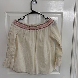LoveShackFancy Cream Blouse with Pink Accents